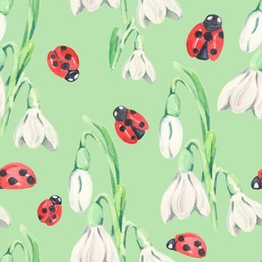 Spring flowers and cute lady bugs