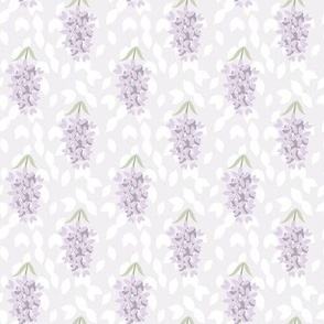 Lilac & White Leaves On Light Grey // Regency Little Girl // Mini