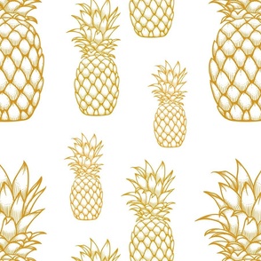 Golden Pineapples on White 