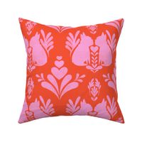 Frenchie Dog Block Print Inspired Style - Red and Pink LG