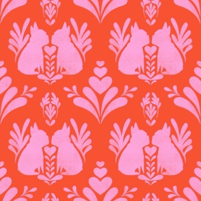 Frenchie Dog Block Print Inspired Style - Red and Pink LG