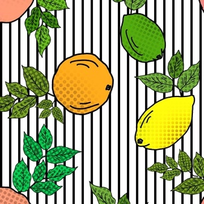 Citrus Pop Art on Stripes (large scale) 