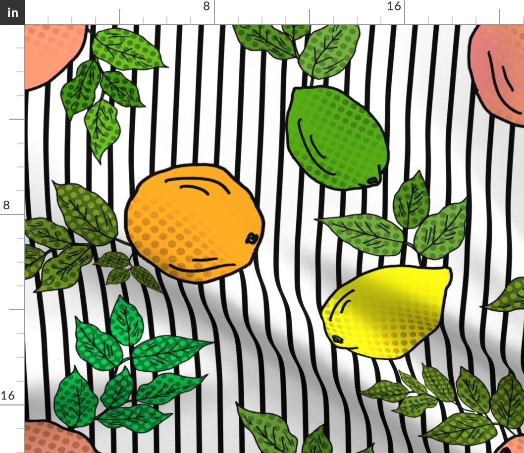 Citrus Pop Art on Stripes (large scale) 