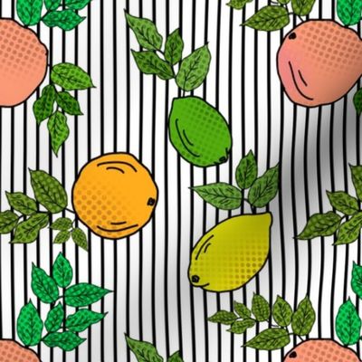 Citrus Pop Art on Stripes (small scale) 