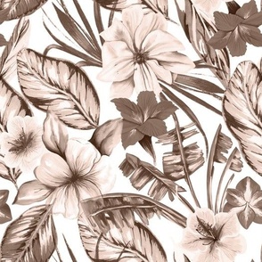 Tropical Flowers and Palms - Earth Tones