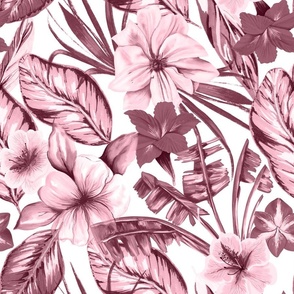 Dark Pink tropical flowers and leaves