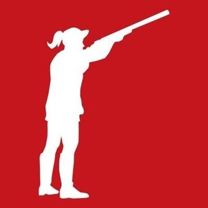  READY AIM FIRE! Female Trap Shooter - Trap Shooting & Skeet Shooting - Red & White
