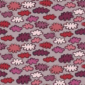 037 - Small mini scale puffy doddle lose clouds for nursery wallpaper and bed linen, baby accessories, cloth diapers, cute dresses, nursery curtains and pillows - berry, purple and grey stormy skies 