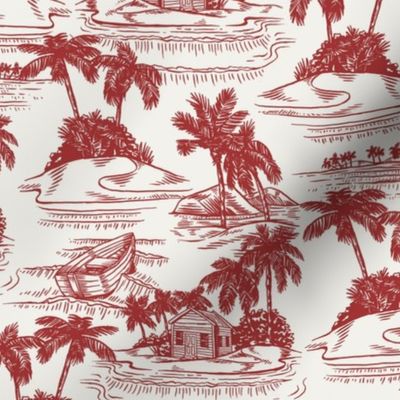 Georgie Hawaiian Toile Floral - White Red Small