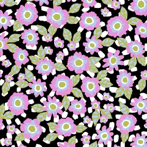 Daisy Hand Painted Floral - Black Large