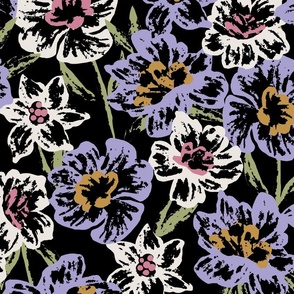 Rusty Painted Floral - Black Large