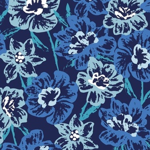 Rusty Painted Floral - Navy Large