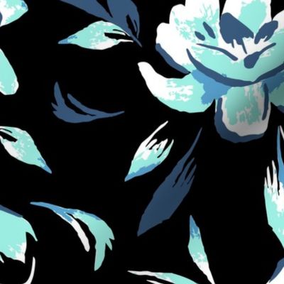 Albion Painted Floral - Black Blue Large