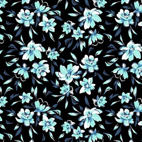 Albion Painted Floral - Black Blue Small