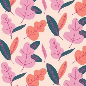 Mid Century Leaves | MED Scale | Pink, Teal, & Coral