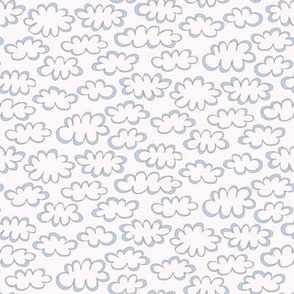 037 - Small mini scale puffy doddle lose clouds for nursery wallpaper and bed linen, baby accessories, cloth diapers, cute dresses, nursery curtains and pillows - baby pale blue on palest apricot 