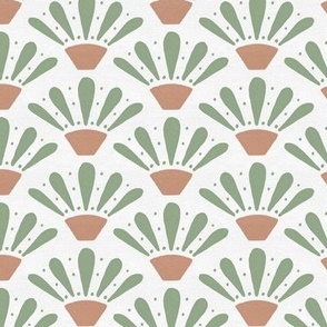 Green and brown scallop/fan plant pot for wallpaper and home decor