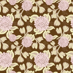Piglet and Butter Yellow Pink and Brown Silk screen Florals