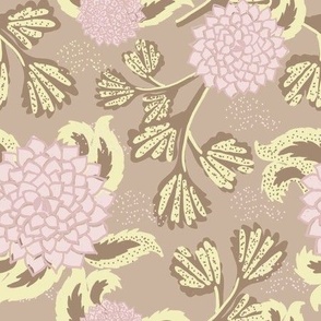 Piglet and Butter Yellow Pink and Brown Silk screen Florals
