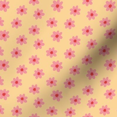 Pink Flowers on Yellow - 3/4 inch