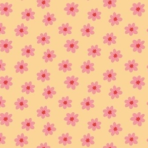 Pink Flowers on Yellow - 3/4 inch