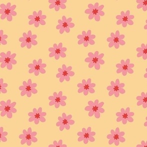 Pink Flowers on Yellow - 1 inch