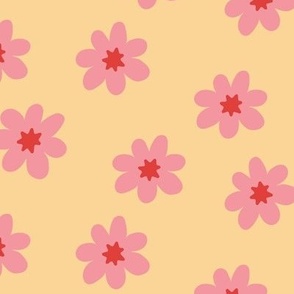 Pink Flowers on Yellow - 2 inch