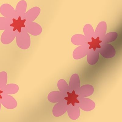 Pink Flowers on Yellow - 3 inch