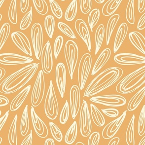 L | Minimalistic Freehand Floral of Springtime Falling Petals in Cream on Harvest Gold Yellow