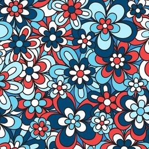 Funky Floral: Patriotic on Medium Blue (Medium Scale)