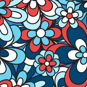 Funky Floral: Patriotic on Medium Blue (Large Scale)