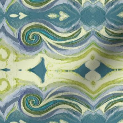 Greek Sea Stucco Swirls in Celery, Teal, Lavender