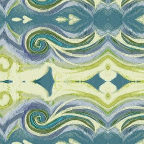 Greek Sea Stucco Swirls in Celery, Teal, Lavender