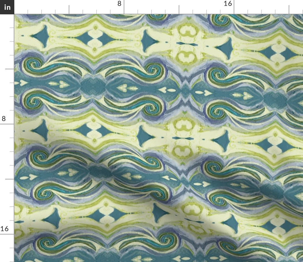 Greek Sea Stucco Swirls in Celery, Teal, Lavender