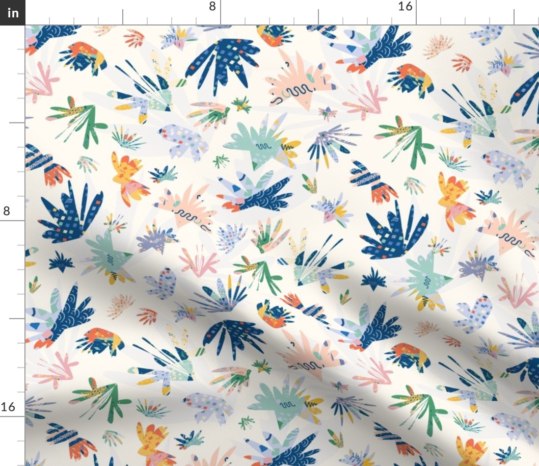 Medium - Colourful abstract floral, bright colours, white, red, blue, yellow, kids floral fabric