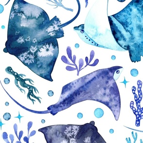  Stingrays and Seaweed in Watercolor LARGE