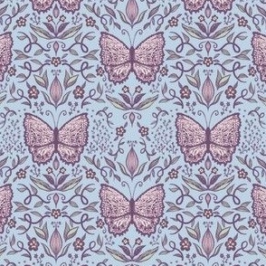 Butterfly Damask on Fog Blue