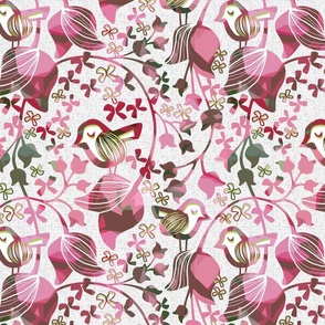 medium_ Morning birds singing- Garden Bedding- Mid_century reviewed- Modern design- Retro contemporary - Floral Damask-  Suzana Laub 