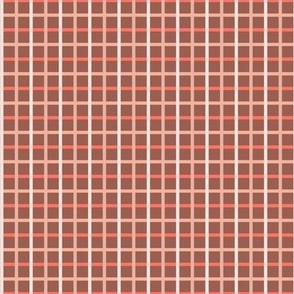 Small scale mini modern gingham check plaid in warm terracotta brown, brick red. orange and cream,  classic western country style for kids apparel, patchwork, quilting, and pet accessories and crafts 