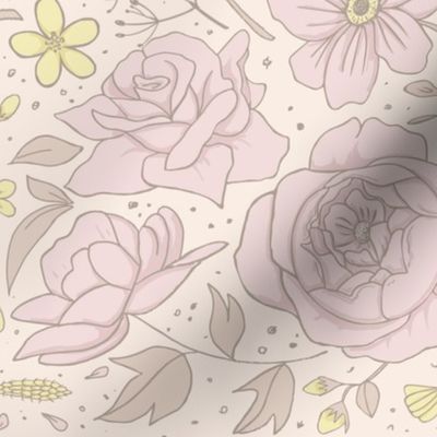 Piglet and Butter Floral - vanilla background