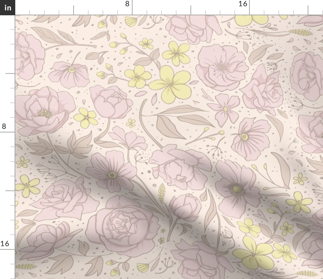 Piglet and Butter Floral - vanilla background