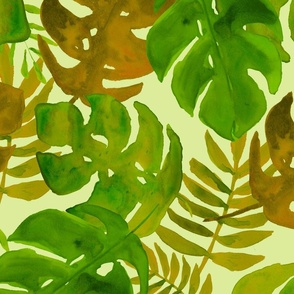 Jungle leaves Brown Green Yellow Large Scale