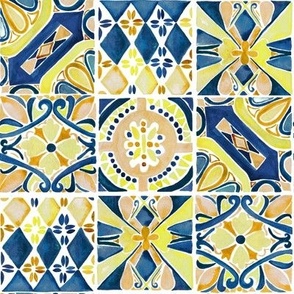 Italian Villa Tiles - Yellow and Blue (Small)