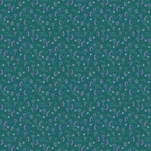 Ditsy abstract tulips on dark green background