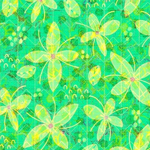 Abstract yellow floral on  green background