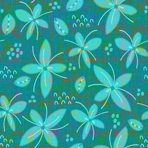 Abstract teal floral on distressed dark teal background