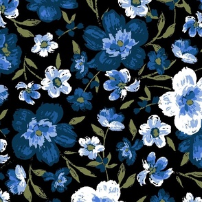 Bronwyn Painted Floral - Black Blue Large