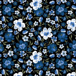 Bronwyn Painted Floral - Black Blue Small