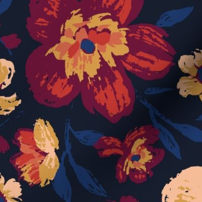 Bronwyn Painted Floral - Navy Large
