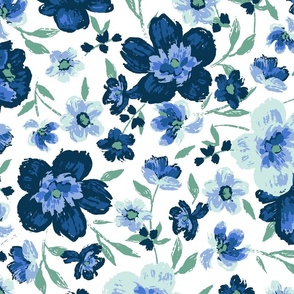 Bronwyn Painted Floral - White Blue Large